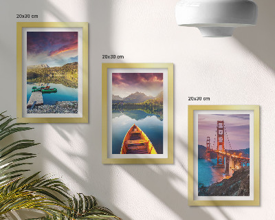 Lot de 3 tableaux Vue sur les montagnes, les lacs, les bateaux et un pont