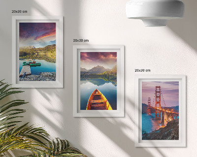 Lot de 3 tableaux Vue sur les montagnes, les lacs, les bateaux et un pont