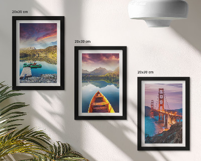 Lot de 3 tableaux Vue sur les montagnes, les lacs, les bateaux et un pont