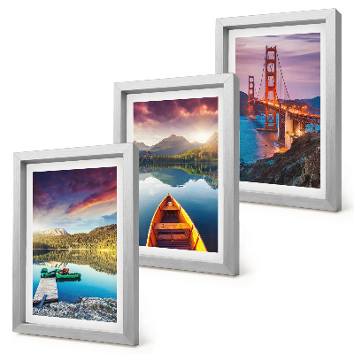 Lot de 3 tableaux Vue sur les montagnes, les lacs, les bateaux et un pont