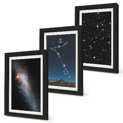 Ensemble de 3 tableaux Paysages spatiaux avec la constellation des Poissons et les galaxies
