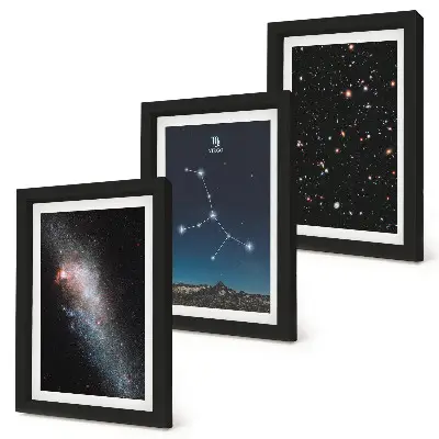 Lot de 3 tableaux représentant la vue de la galaxie de la constellation de la Vierge dans l'univers
