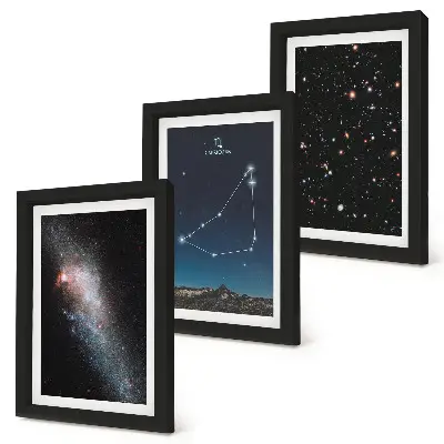 Ensemble de 3 tableaux représentant la constellation du Capricorne, une galaxie et des étoiles