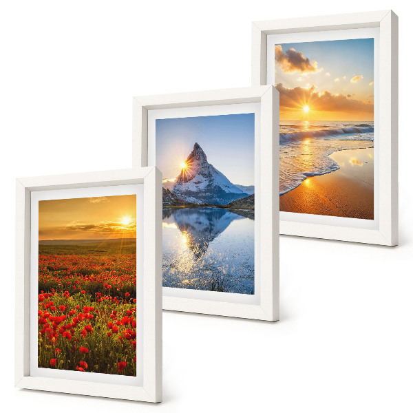 Mur de cadres Paysages de montagne et de bord de mer avec couchers de soleil