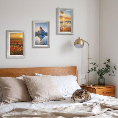 Mur de cadres Paysages de montagne et de bord de mer avec couchers de soleil