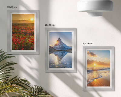 Mur de cadres Paysages de montagne et de bord de mer avec couchers de soleil