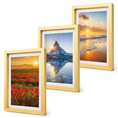 Mur de cadres Paysages de montagne et de bord de mer avec couchers de soleil