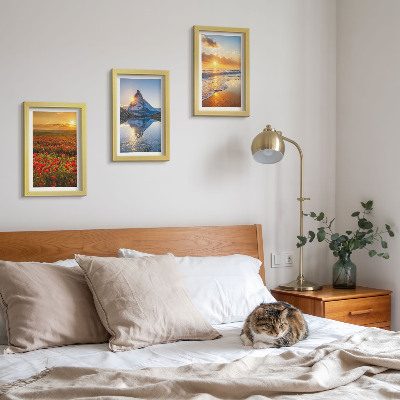 Mur de cadres Paysages de montagne et de bord de mer avec couchers de soleil