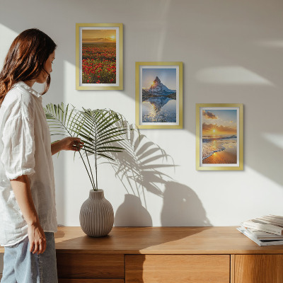 Mur de cadres Paysages de montagne et de bord de mer avec couchers de soleil