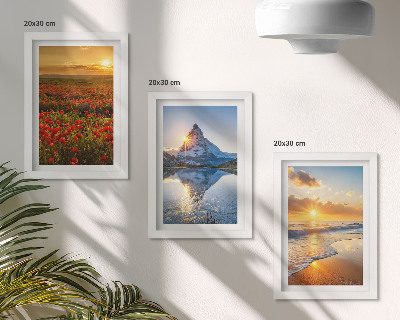Mur de cadres Paysages de montagne et de bord de mer avec couchers de soleil