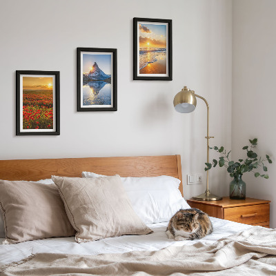 Mur de cadres Paysages de montagne et de bord de mer avec couchers de soleil