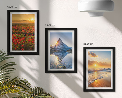 Mur de cadres Paysages de montagne et de bord de mer avec couchers de soleil
