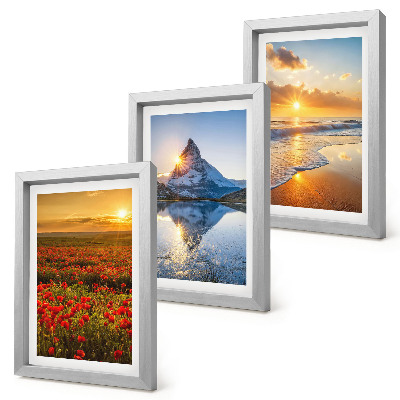 Mur de cadres Paysages de montagne et de bord de mer avec couchers de soleil