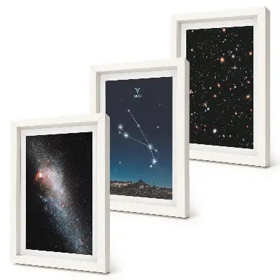 Lot de 3 tableaux représentant des paysages cosmiques de galaxies et des constellations du zodiaque du Bélier
