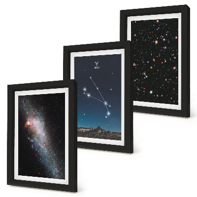 Lot de 3 tableaux Paysages cosmiques des galaxies et des constellations du zodiaque du Bélier