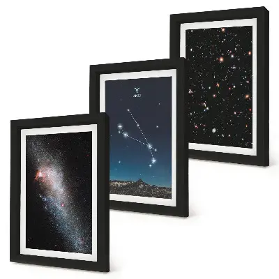 Lot de 3 tableaux représentant des paysages cosmiques de galaxies et des constellations du zodiaque du Bélier
