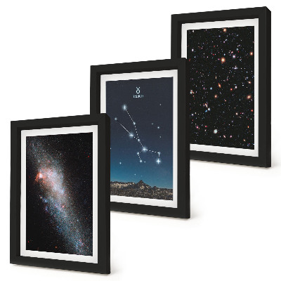 Ensemble de 3 tableaux Paysages stellaires cosmiques et la constellation du Taureau