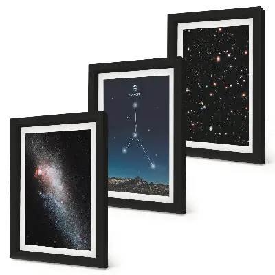 Lot de 3 tableaux représentant l'espace avec la galaxie et les étoiles de la constellation du Cancer