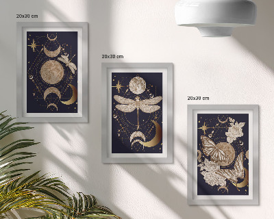 Mur de cadres Motifs naturels avec la lune, l'espace et les fleurs