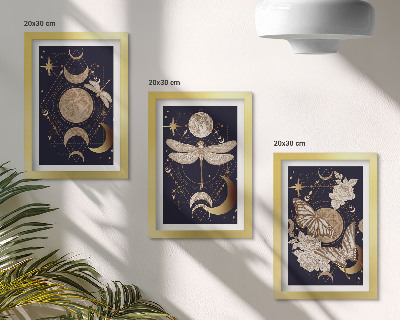 Mur de cadres Motifs naturels avec la lune, l'espace et les fleurs