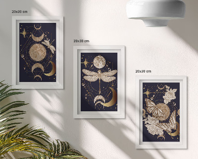 Mur de cadres Motifs naturels avec la lune, l'espace et les fleurs