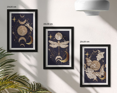 Mur de cadres Motifs naturels avec la lune, l'espace et les fleurs