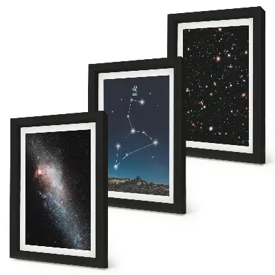 Lot de 3 tableaux représentant la galaxie de la constellation du Lion dans l'espace extra-atmosphérique