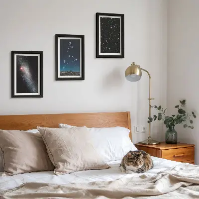 Lot de 3 tableaux représentant la galaxie de la constellation du Lion dans l'espace extra-atmosphérique