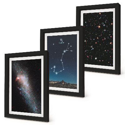Ensemble de 3 tableaux Paysages cosmiques des galaxies et de la constellation du Scorpion