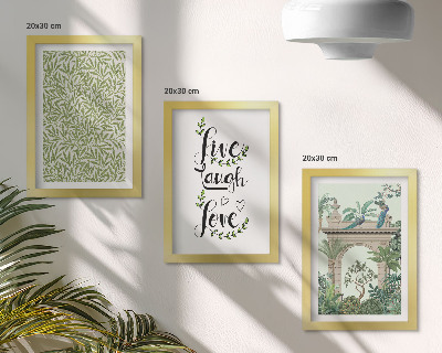 Lot de 3 tableaux Feuilles vertes, inscriptions et plantes exotiques dans l'architecture