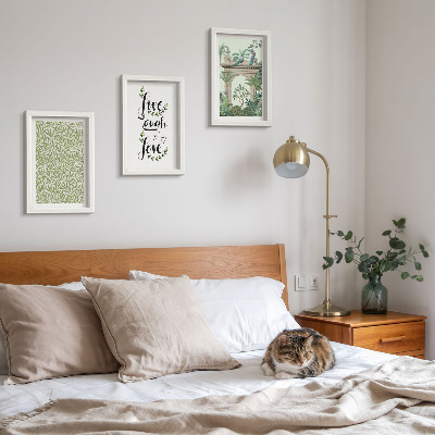 Lot de 3 tableaux Feuilles vertes, inscriptions et plantes exotiques dans l'architecture