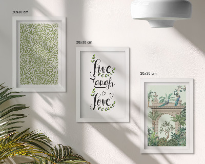 Lot de 3 tableaux Feuilles vertes, inscriptions et plantes exotiques dans l'architecture