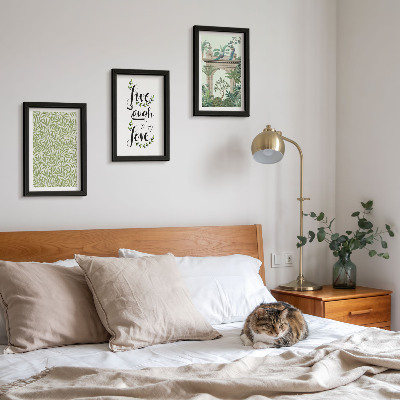 Lot de 3 tableaux Feuilles vertes, inscriptions et plantes exotiques dans l'architecture