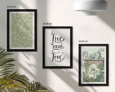 Lot de 3 tableaux Feuilles vertes, inscriptions et plantes exotiques dans l'architecture