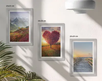 Ensemble de 3 tableaux paysage de montagne avec jetée en forme de cœur