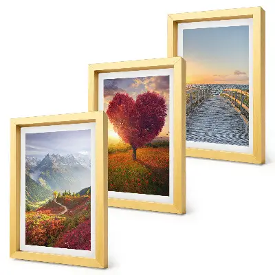 Ensemble de 3 tableaux paysage de montagne avec jetée en forme de cœur