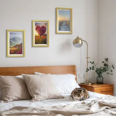 Ensemble de 3 tableaux paysage de montagne avec jetée en forme de cœur