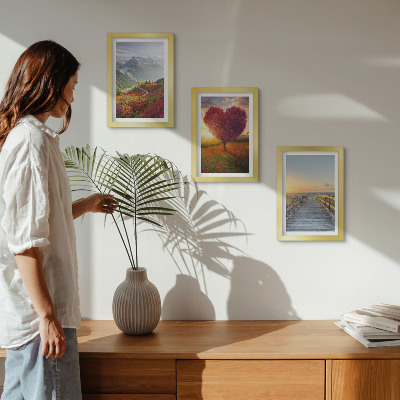 Ensemble de 3 tableaux Paysage de montagne jetée en forme de cœur