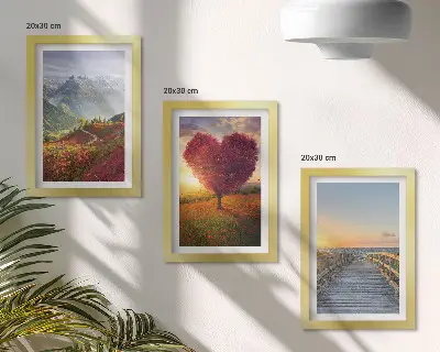 Ensemble de 3 tableaux paysage de montagne avec jetée en forme de cœur