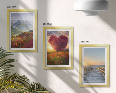Ensemble de 3 tableaux Paysage de montagne jetée en forme de cœur