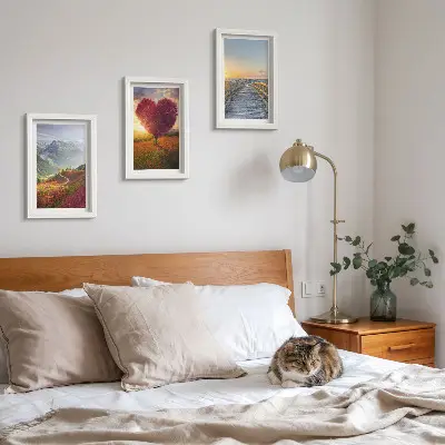 Ensemble de 3 tableaux paysage de montagne avec jetée en forme de cœur