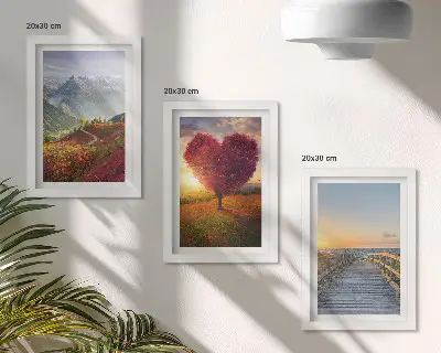 Ensemble de 3 tableaux paysage de montagne avec jetée en forme de cœur