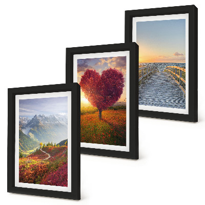 Ensemble de 3 tableaux Paysage de montagne jetée en forme de cœur