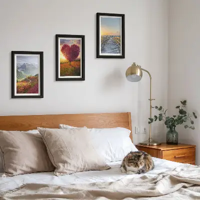 Ensemble de 3 tableaux paysage de montagne avec jetée en forme de cœur