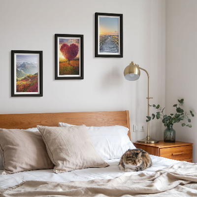 Ensemble de 3 tableaux Paysage de montagne jetée en forme de cœur