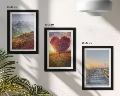 Ensemble de 3 tableaux paysage de montagne avec jetée en forme de cœur