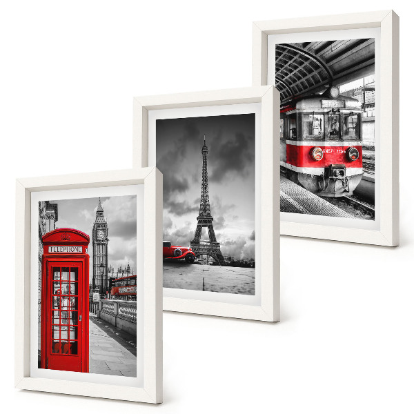 Ensemble de 3 tableaux Villes emblématiques Londres Paris et transport ferroviaire