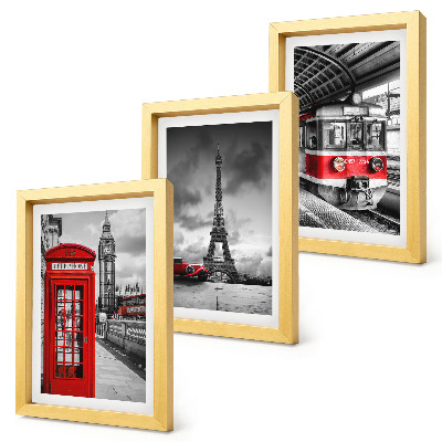 Ensemble de 3 tableaux Villes emblématiques Londres Paris et transport ferroviaire