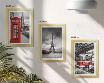 Ensemble de 3 tableaux représentant les villes emblématiques de Londres et Paris avec transport ferroviaire