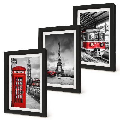 Ensemble de 3 tableaux Villes emblématiques Londres Paris et transport ferroviaire